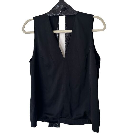 Galvan London Black Soft Crepe V-Neck Sequin Scarf Sleeveless Cortado Top Size 8 - Picture 3 of 14